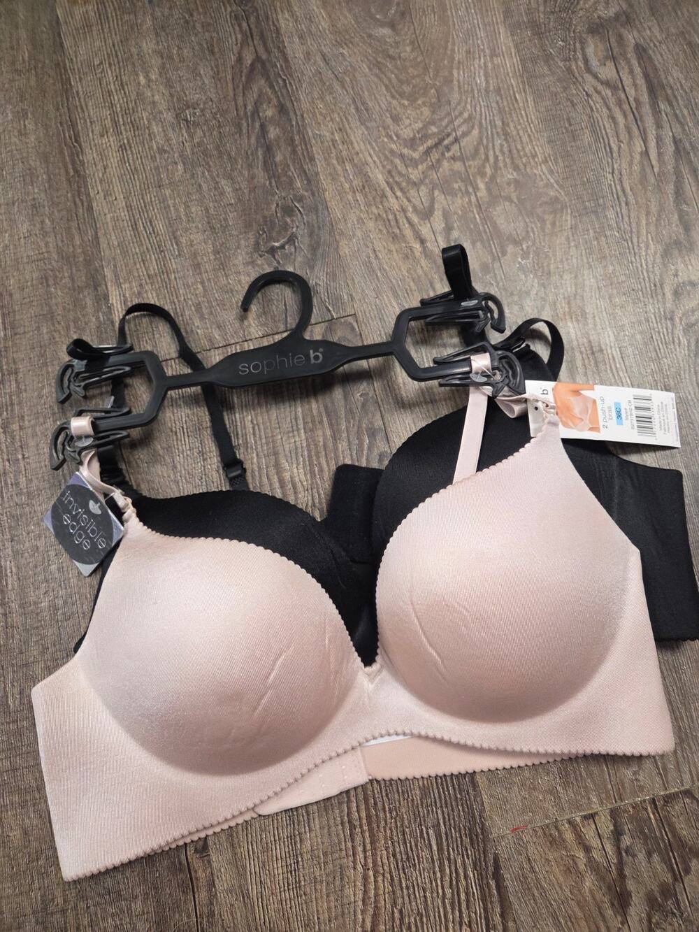 Sophie B NWT Bras Wireless Push Up Padded Set of 2 Black Pink Size 36C
